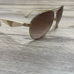 Prada Ivory and Gold Aviator Sunglasses